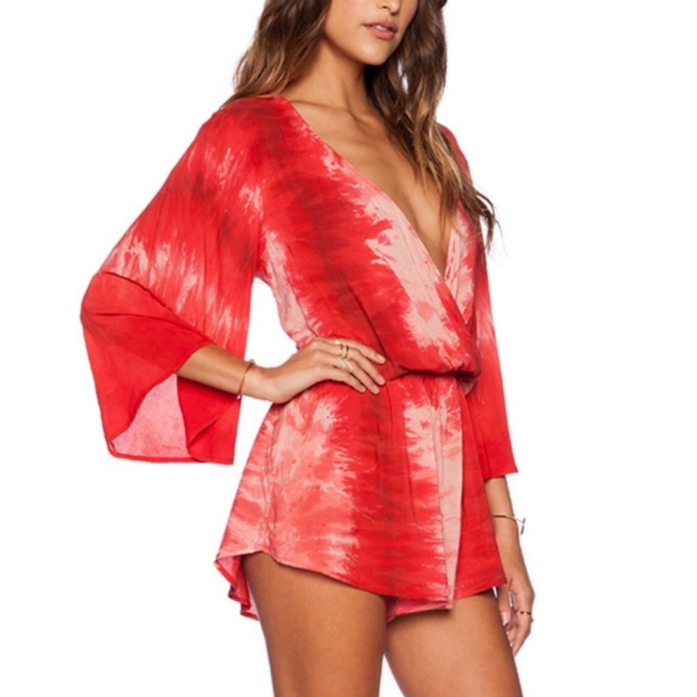 REVOLVE Blue Life Wild & Free Romper - Red Tie Dye
